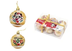 Minnie - Doré - Pack 6 Boules De Noël - 8 Cm